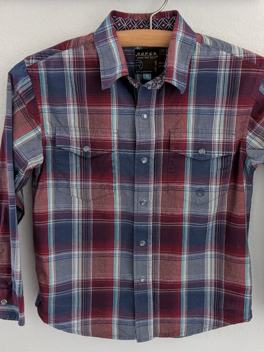 Roper Boys M Western Pearl Snap Plaid Long Sleeve Shirt Amarillo Collection